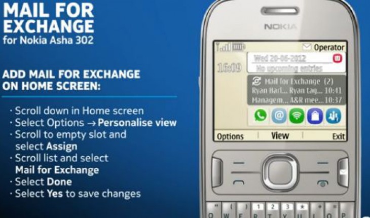 Nokia Asha 302, come configurare Mail for Exchange (video tutorial)