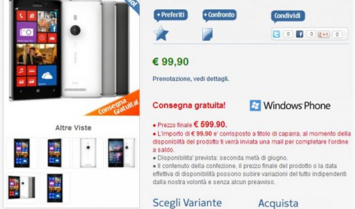 Nokia Lumia 925, al via le prenotazioni su nstore.it (prezzo 599 Euro)